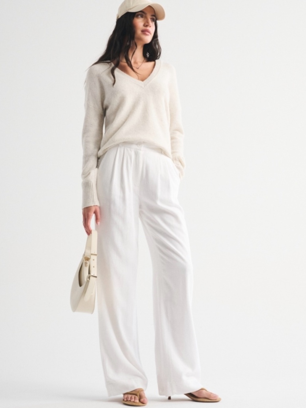 Abercrombie & Fitch Sloane Tailored Linen Blend Wide Leg Pants White 28/6R